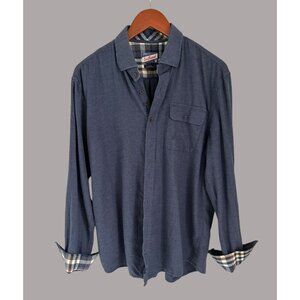 Johnnie-O Surf Flannel Shirt Large Navy Blue 100% Cotton Long Sleeve Button-Up W